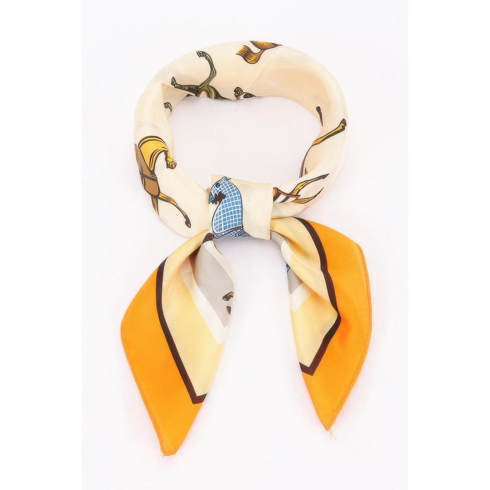 Equestrian Horse Print Square Scarf Women OS Orange Cream